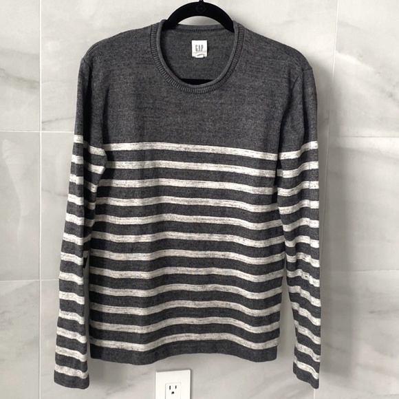 GAP Crewneck Grey with White Striped Sweater, Men's Small - Picture 1 of 4